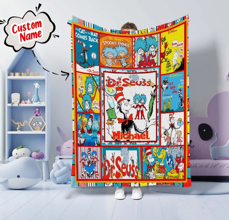 Personalized Dr Seuss Quilt Blanket Cat In A Hat Fleece Blanket Seuss Books Baby Quilt Lorax Baby Bedding